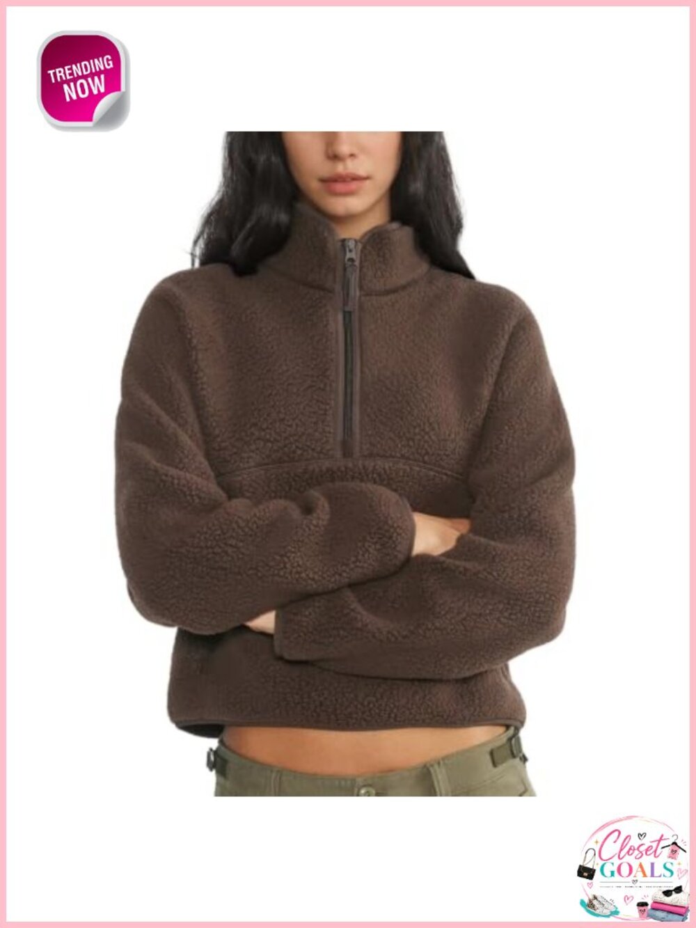 Women's Fleece Half Zip Pullover Fuzzy Sherpa Jacket with Pockets